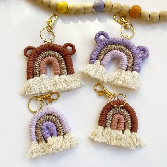 Macrame Rainbow Keychain, Macrame Bag Charm, Purse Charm,Boho Bridal Decor - Picture 5 of 5